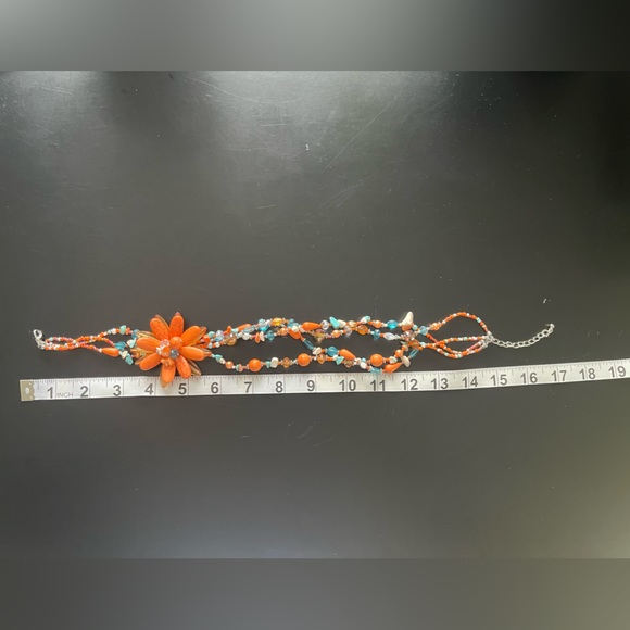 Simulated Orange and Blue Turquoise Necklace - Picture 3 of 3